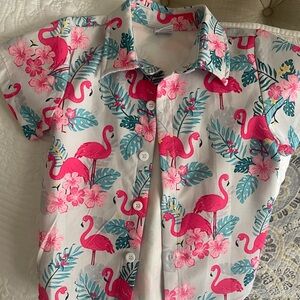 Flamingo Print Kids Button Down Shirt